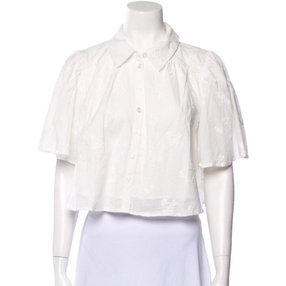 Caroline Constas White Cotton Eyelet Embroidered Cropped Blouse Top XS - Picture 1 of 7